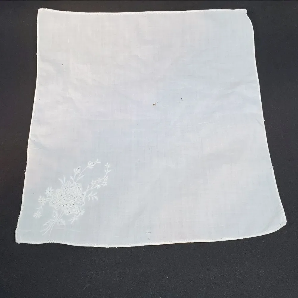 Vintage White Rose Handkerchief